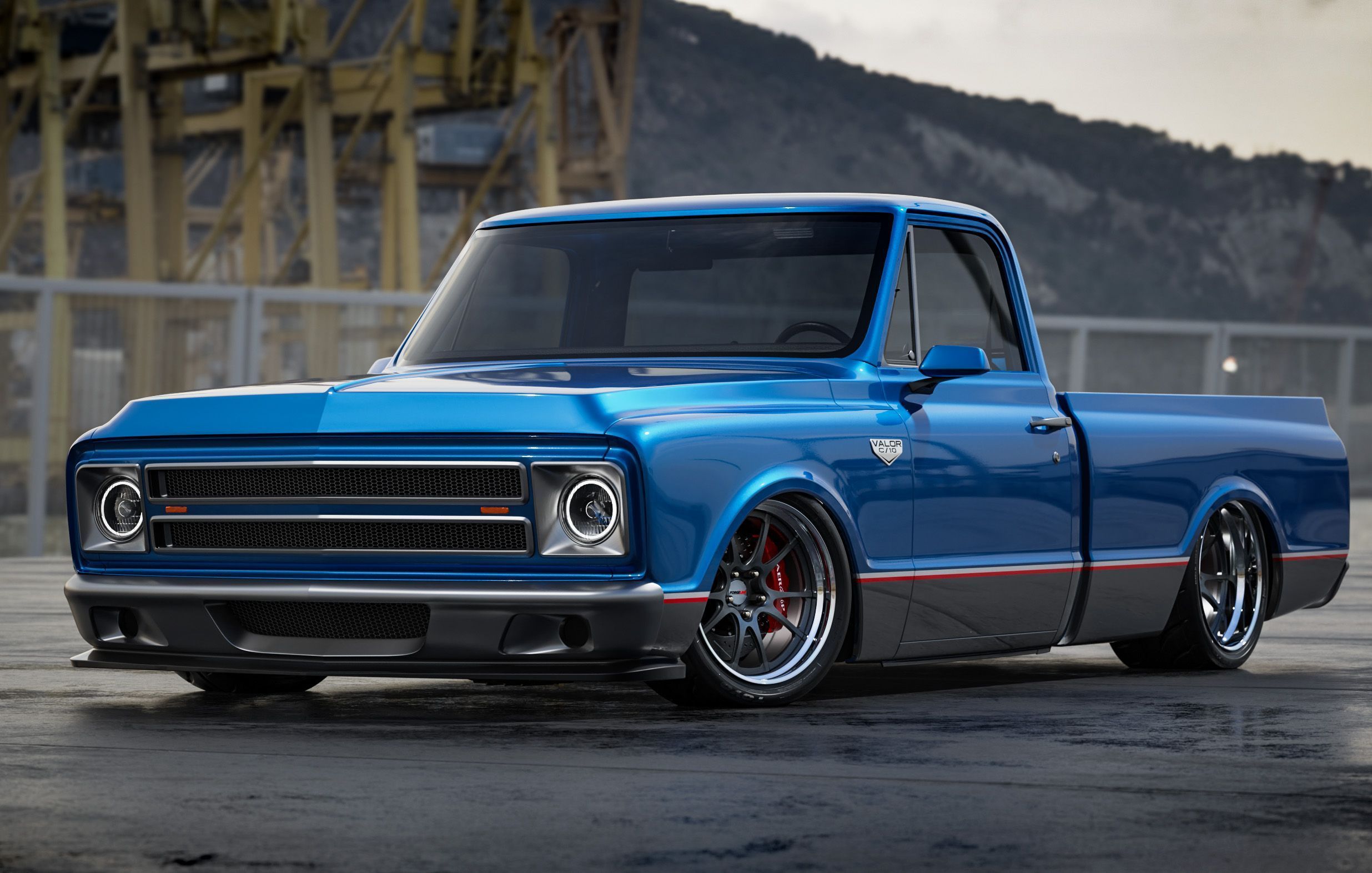 Custom Valor C10 truck with supercharged LS engine and Speedtech chassis in-progress at BendPak