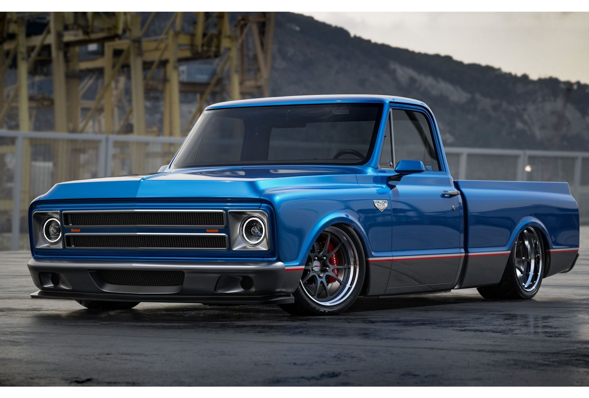 Custom Valor C10 truck with supercharged LS engine and Speedtech chassis in-progress at BendPak