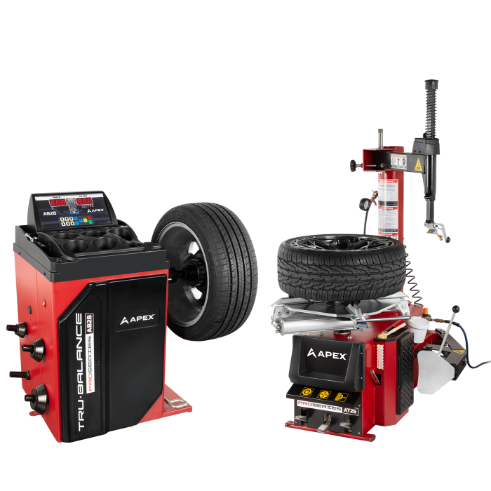APEX AT26 and AB28 tire changer wheel balancer combo for small shop operations