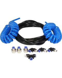 BendPak rolling jack airline kit including blue coiled hoses, black tubing, and pneumatic fittings designed for HD-9, HD-12, and HD-14 car lift models. 5174009