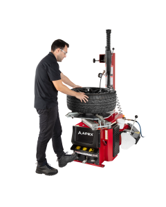 APEX AT26 swing arm tire changer for passenger and light truck wheels in a small shop setting