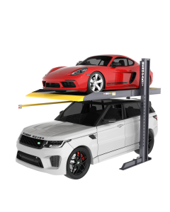 BendPak PL-6000DCX two-post parking lift 5175625 with 6,000-lb capacity, front left view 