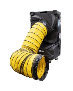 Cool Boss 5150236 portable evaporative cooler with attached flexible yellow ducting kit, designed for directional airflow and spot cooling in large workspaces.