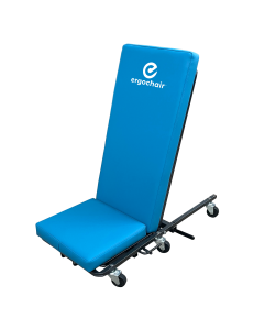 Front-right angled view of ErgoChair Ergo-Glide 5160120 ergonomic creeper seat with blue upholstery and adjustable backrest.
