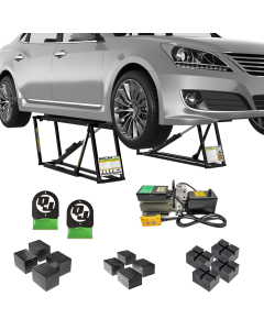 QuickJack 6000TL Bundles includes the 6000TL ALI certified portable car lift, wall hangers, and pinch-weld blocks 