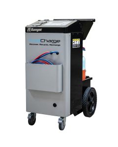 Side view of the Ranger CoolCharge 5150025 A/C recovery and recharge machine with storage pocket for hoses.