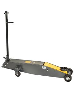 Ranger RFJ-10TL 10-Ton Long-Frame Floor Jack side view showing low-profile frame and caster wheel assembly 5150434