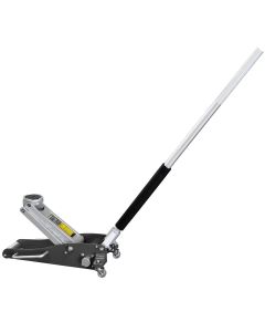 Side profile of Ranger RFJ-3000AL 1.5-ton aluminum racing floor jack 5150061 with long handle and compact design.