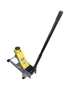 Ranger RFJ-5000HD 2.5-Ton Commercial-Grade Floor Jack back-left view highlighting rear caster wheels and steel frame 5150056