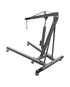 Back-left angled view of the Ranger RSC-2TF Folding Hydraulic Shop Crane showing lift arm, ram, and support legs. - 5150105