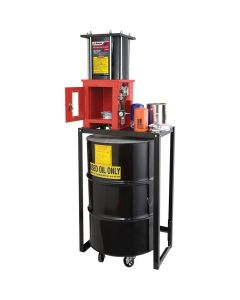 Ranger RP-20HD Oil Filter and Paint Can Crusher full setup with used oil drum and control cabinet 5150067