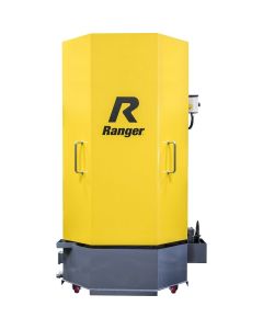 Ranger 5155118 RS-750D spray wash cabinet featuring bright yellow doors, dual handles, and heavy-duty gray base with industrial wash system
