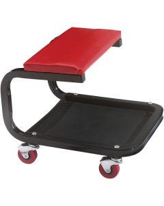 Ranger RST-1WS 5150514 mechanic work seat with red padded cushion and black steel frame on four caster wheels