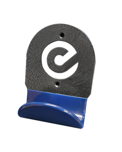 ErgoChair 5216087 metal wall hanger with black textured finish and blue base, featuring the ErgoChair “e” logo cutout for mounting ergonomic creeper seats.