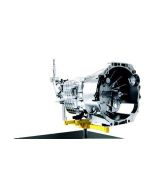 BendPak MOBI-EVS transmission support attachment featuring adjustable brackets, safety chains, and a mounting base—designed for EV battery and powertrain lift tables.