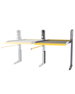 Side view of BendPak PL-6000DCX 5175643 shared column add-on showcasing extended dual-deck configuration with yellow safety plates and steel construction.