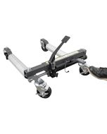 Ranger RCD-1500EX 5150191 car dolly with foot lever and operator’s foot pressing the pedal to demonstrate usage.