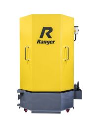 Ranger 5155117 RS-500D spray wash cabinet with bright yellow door panels, dual handles, and industrial-grade wash chamber for automotive parts cleaning