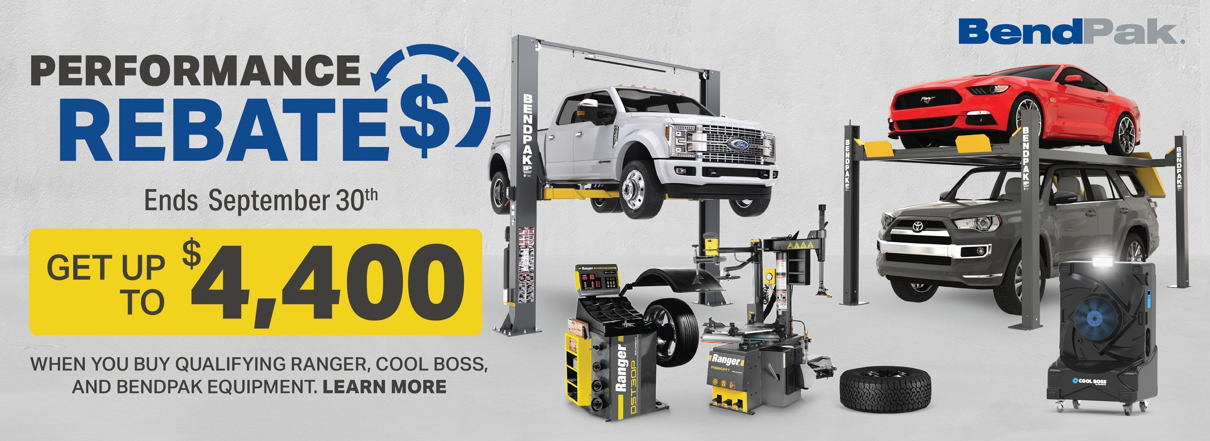 BendPak Performance Rebates up to $4400 rebate on some of our most popular products!