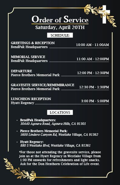 Don Henthorn Funeral Program