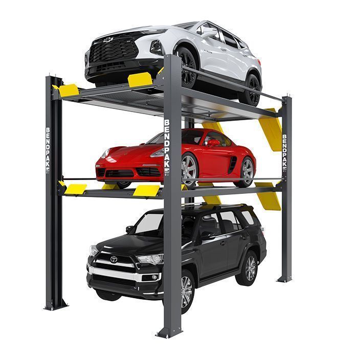 This unique four-post parking lift design parks up to three vehicles in one space, instantly tripling your parking capacity.
