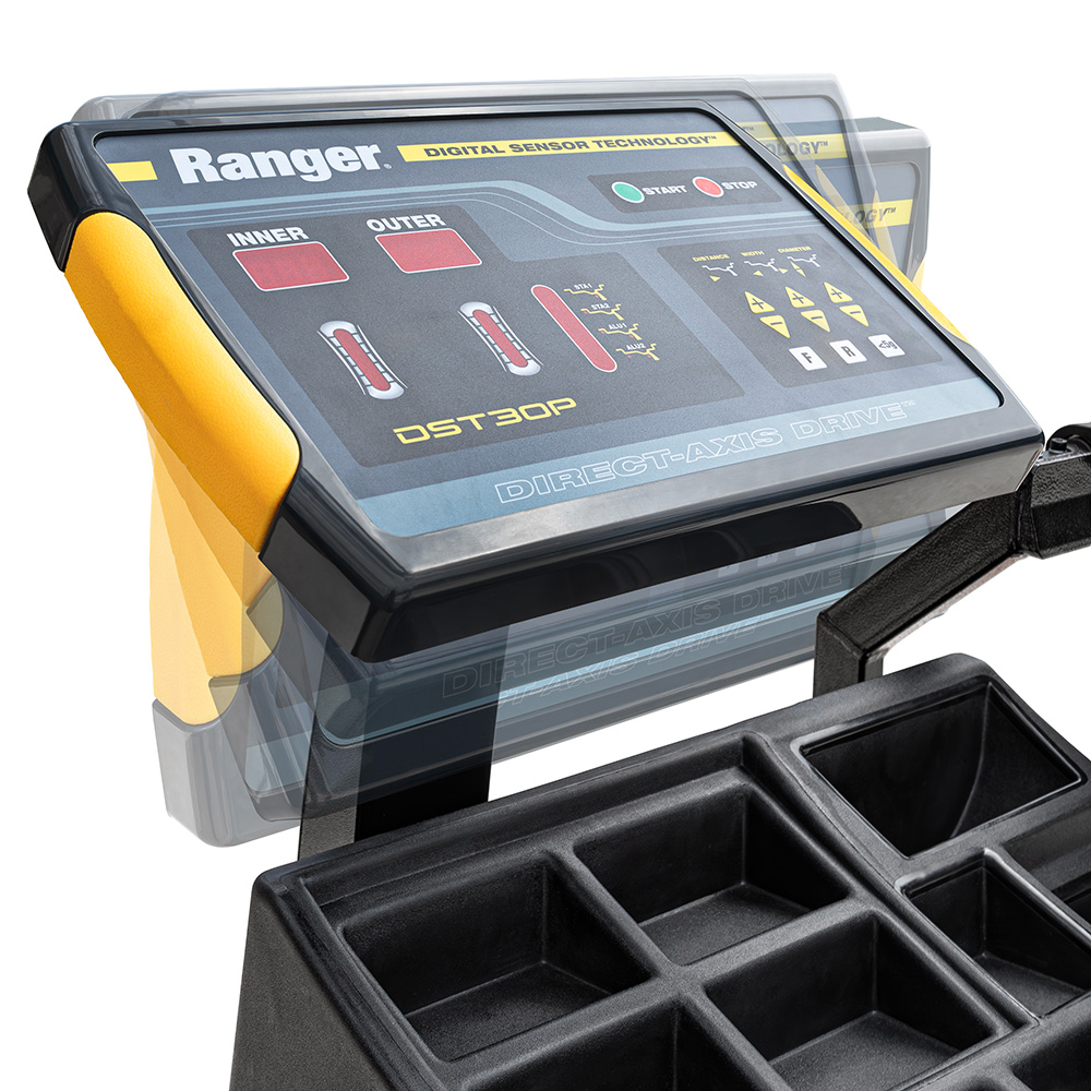 Full-tilt display panel of DST30PX wheel balancer for ergonomic shop operation