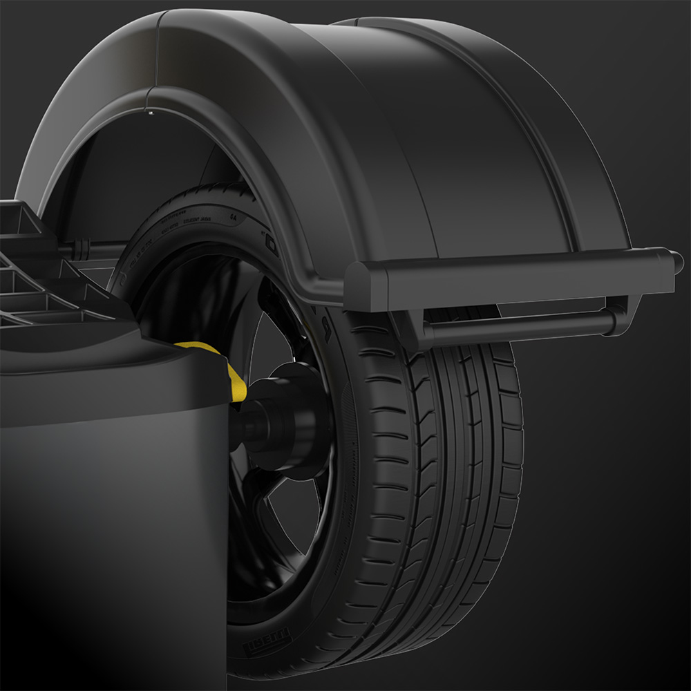 Close-up of DST30PX open-side hood accommodating large tires and aggressive wheel offsets