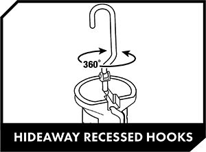 Hideaway recessed hooks on work light