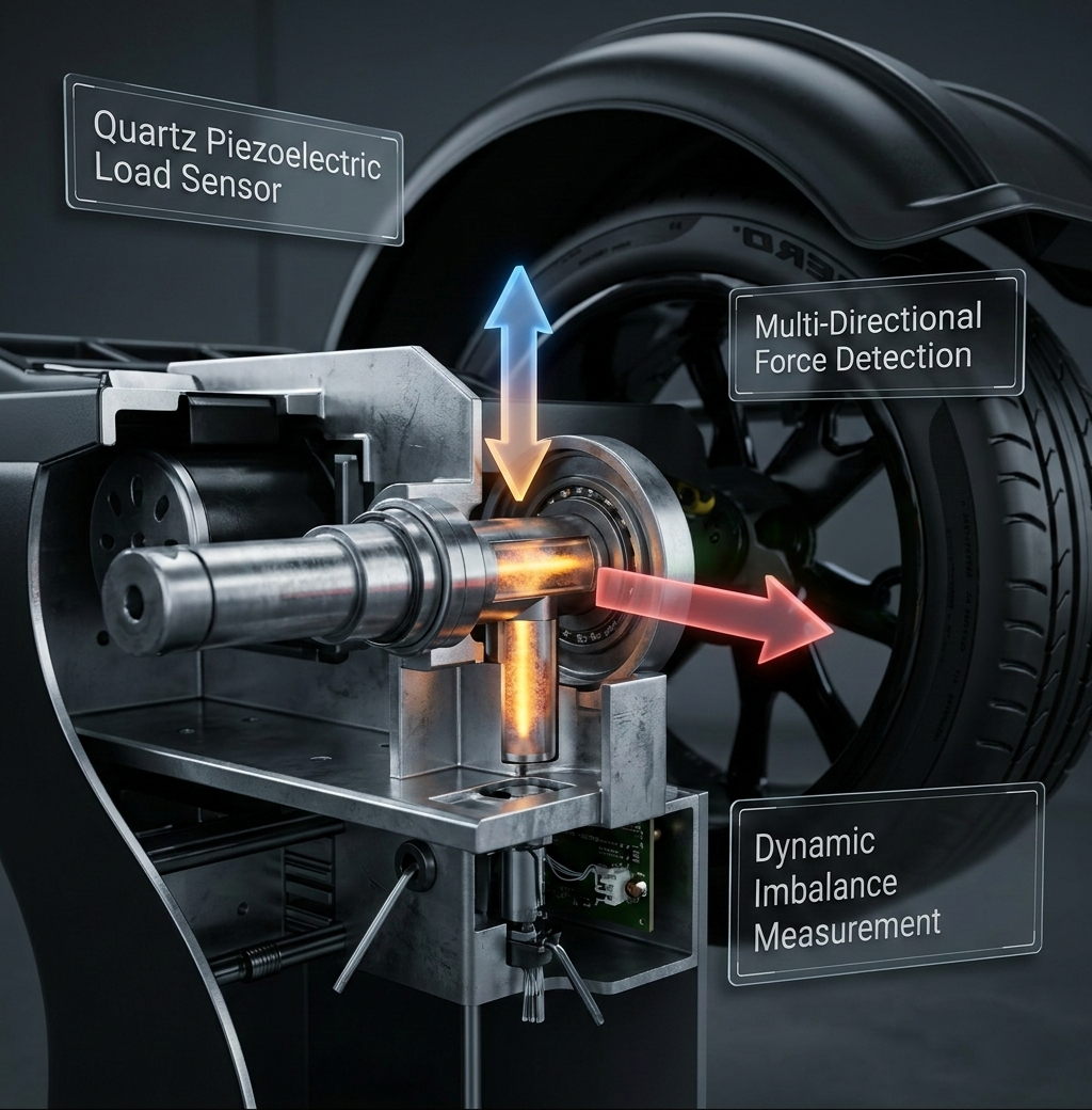 Multi-directional quartz piezoelectric sensors in DST30PX for complete wheel imbalance detection