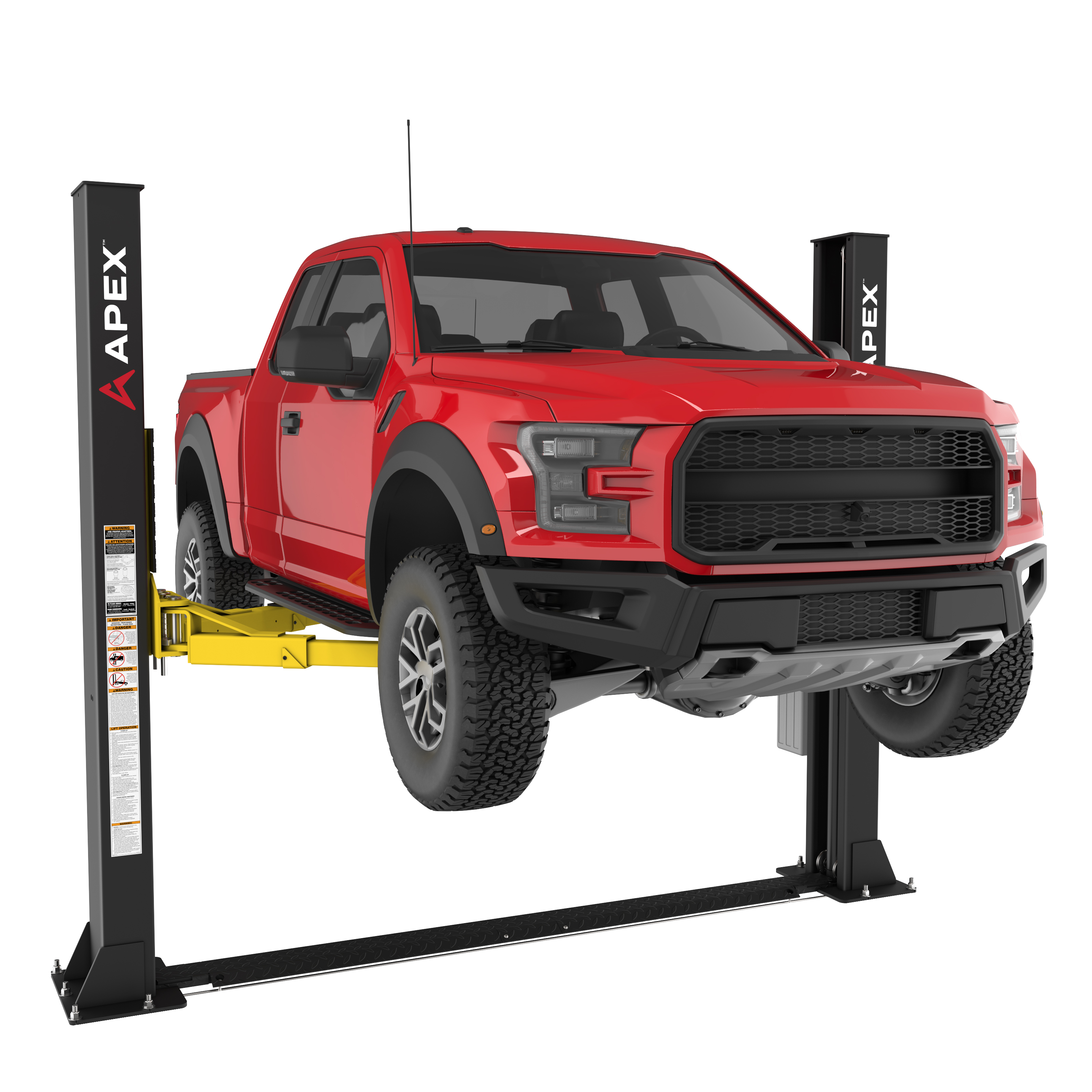 The new APEX™ by BendPak AL9LC two-post floorplate car lift delivers 9,000 pounds of professional lifting capacity in a compact package designed for low-ceiling environments.