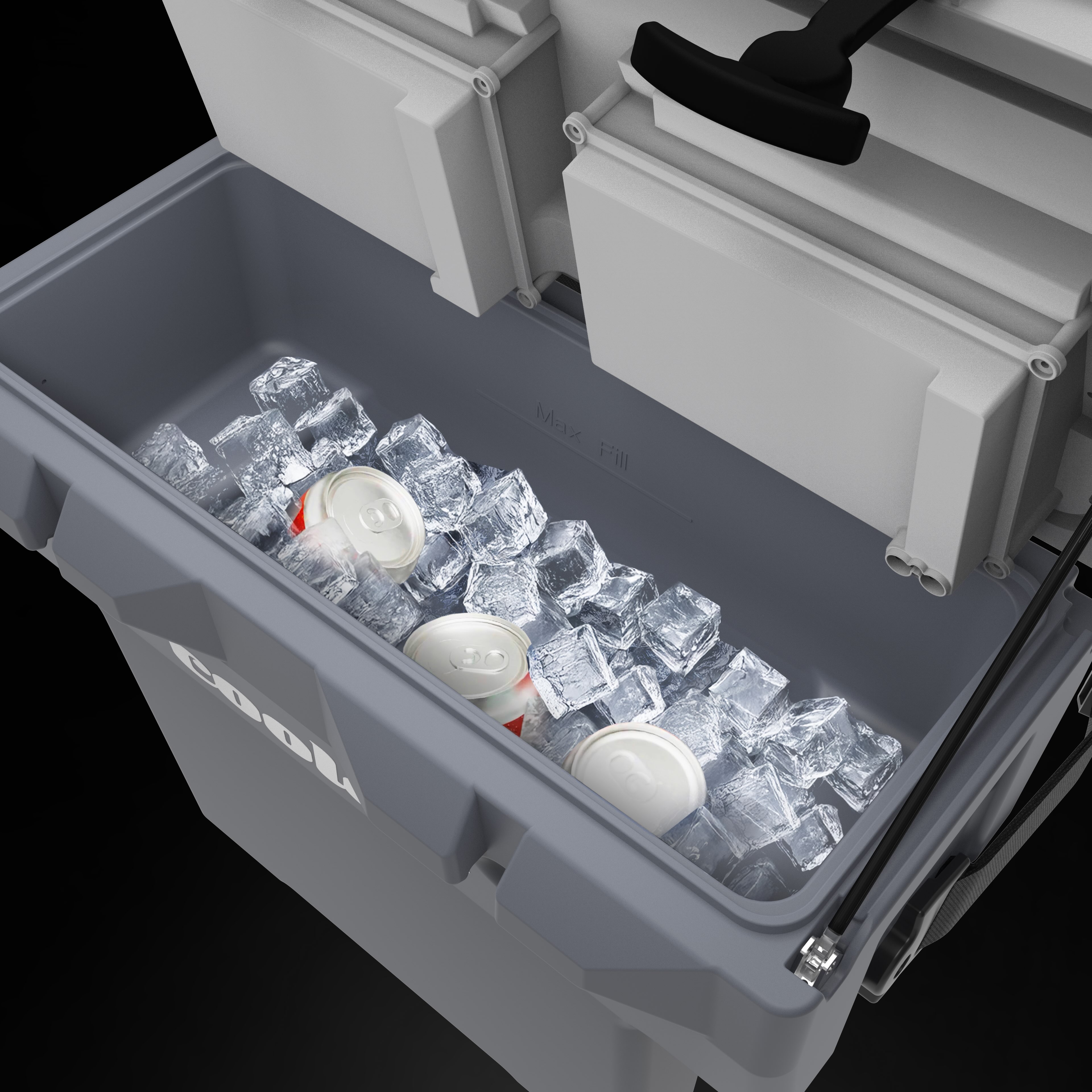 Combining a portable air conditioner, 25-quart ice chest, high-capacity power bank and premium Bluetooth speakers, the new Coolee Tour LX is a 4-in-1 luxury upgrade to standard golf carts.