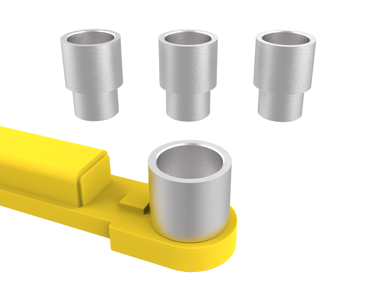 4-piece 63mm stackable adapter set included