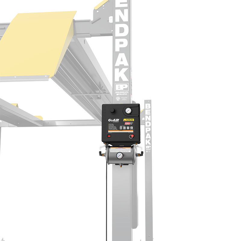 GoAir Mini Compressor Installed on Four-Post Lift