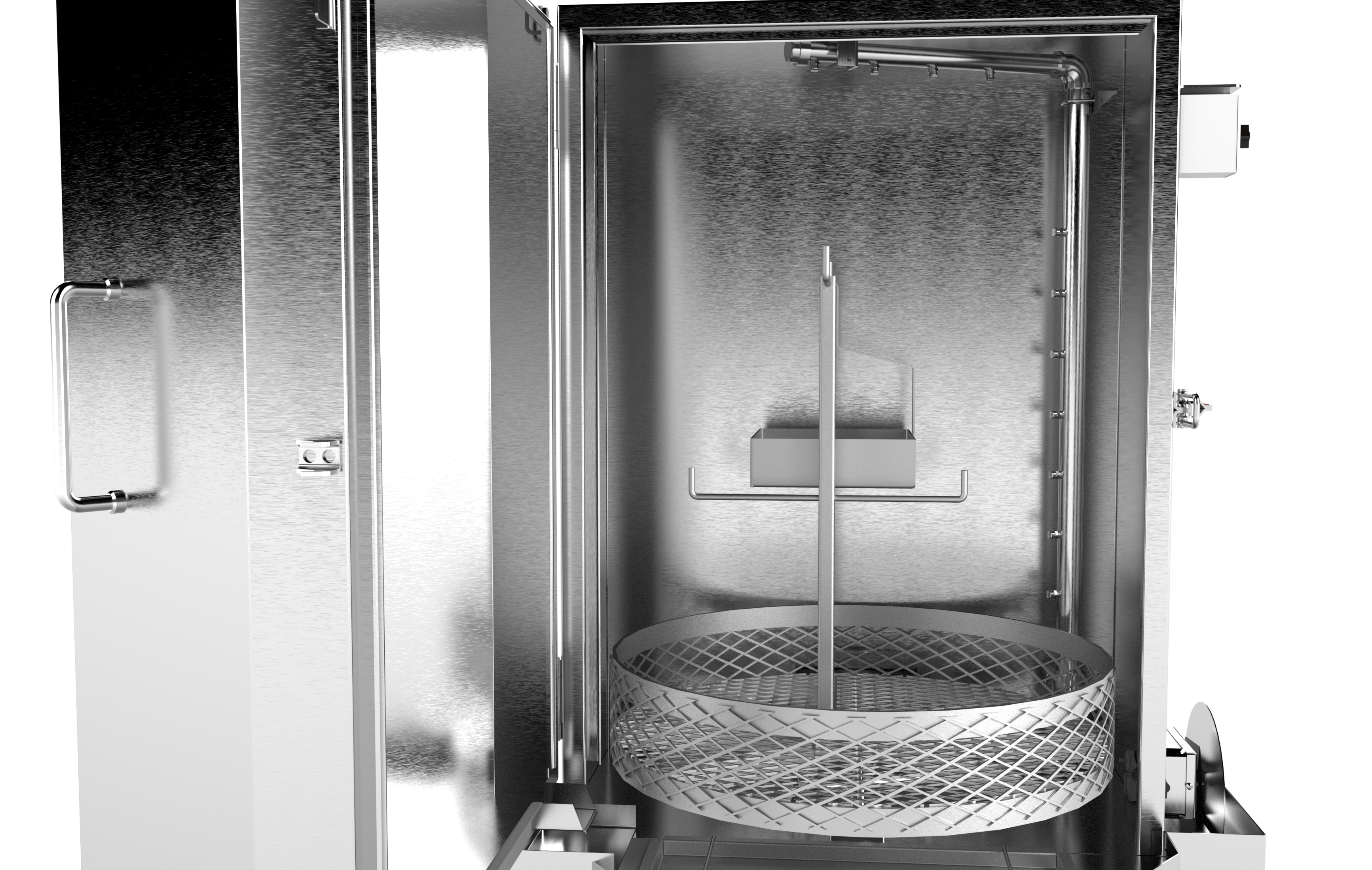 inside look of commercial spray wash cabinet