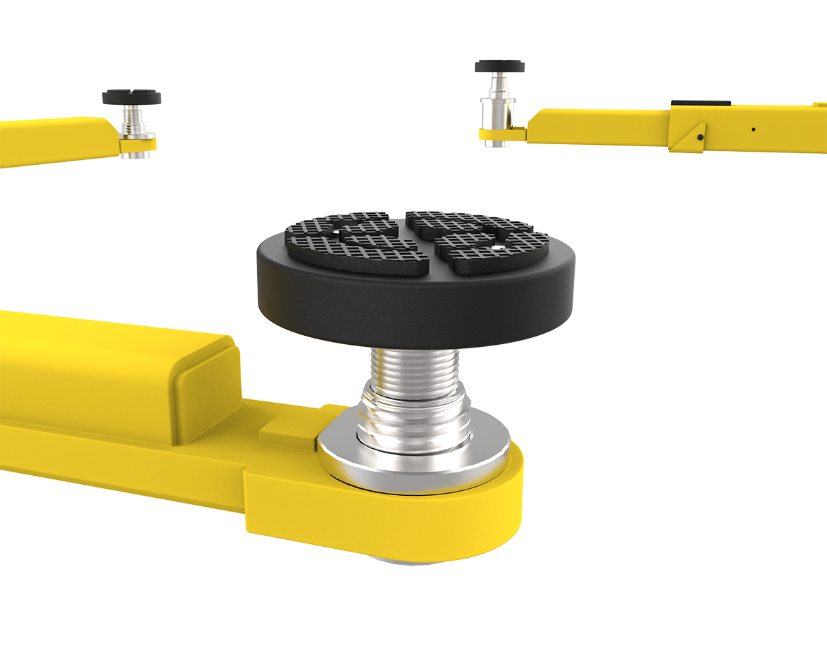Double-telescoping screw pads feature tear-resistant polyurethane non-slip pad