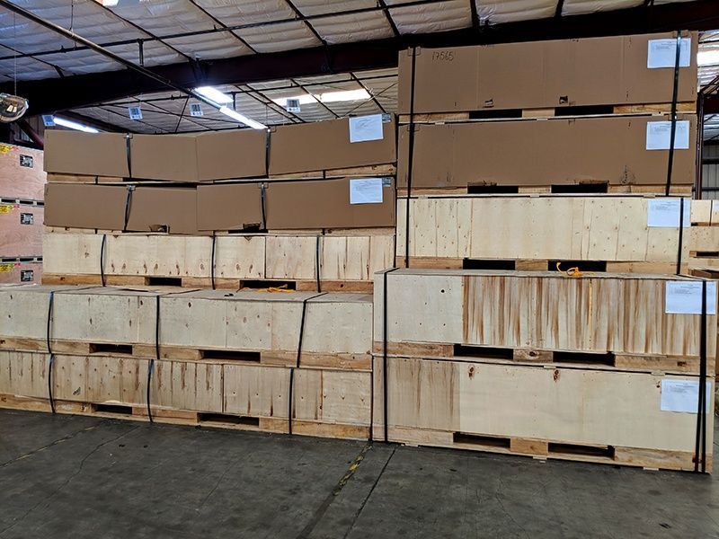 Autostacker in wooden crates for shipping
