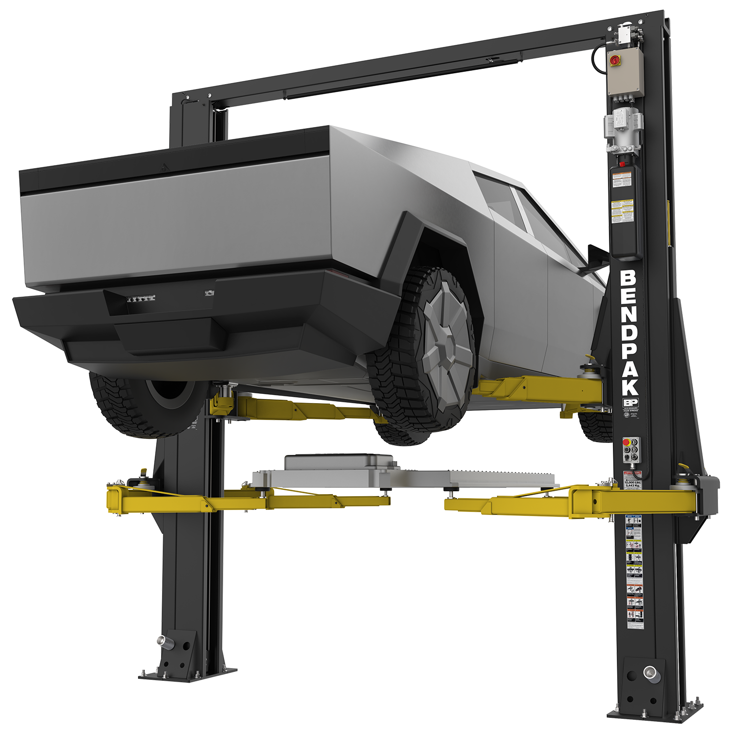 Tesla Cybertruck EV battery replacement BendPak OctaFlex 12DPS 2 post lift